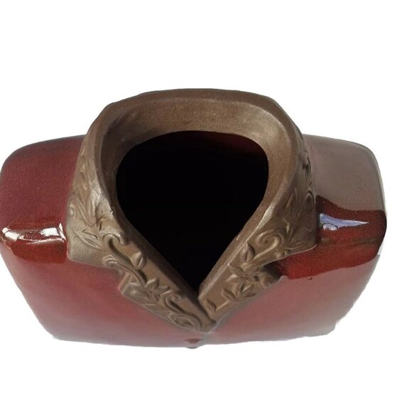 •HBH• Hawaiian Style Glossy Dark Red Shirt Jacket Rough Brown CollarCeramic VASE - Picture 2 of 15